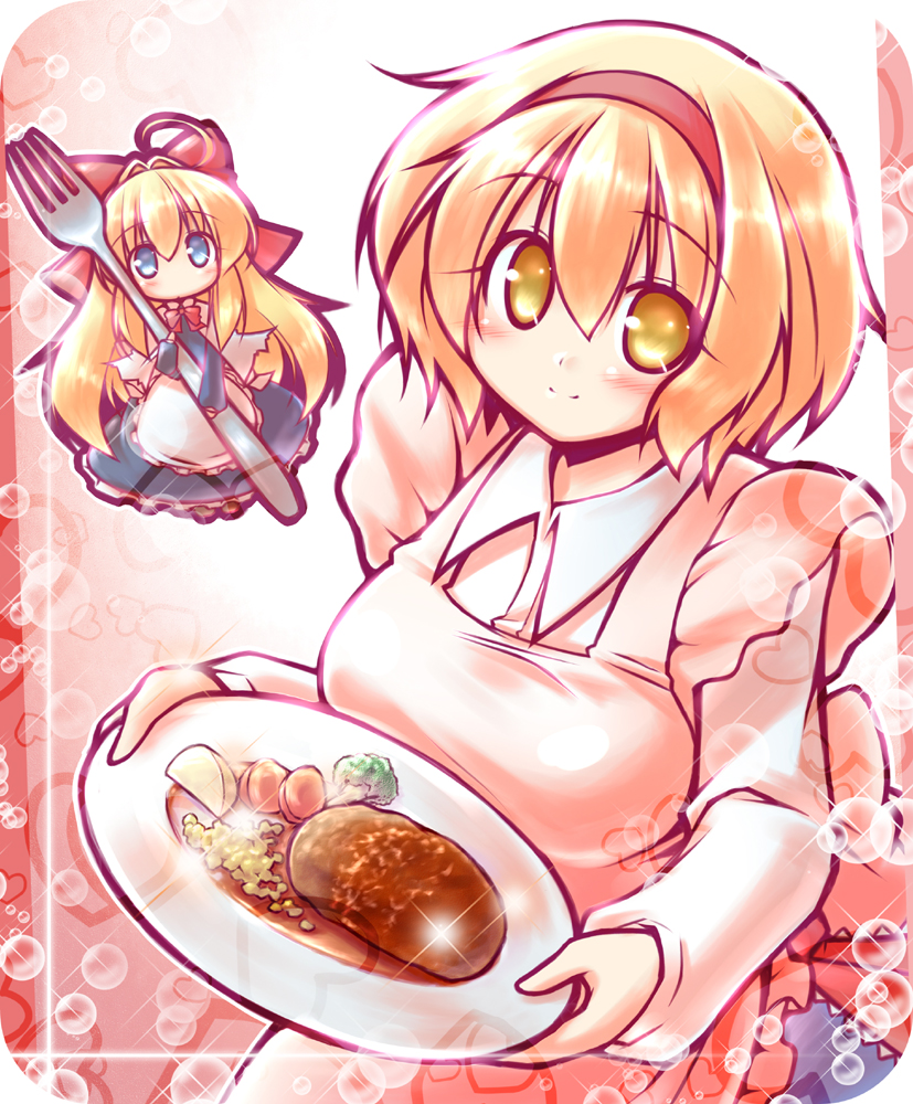 Safebooru Alice Margatroid Apron Blonde Hair Blue Eyes Doll Food Fork Hairband Kibushi Long 4189